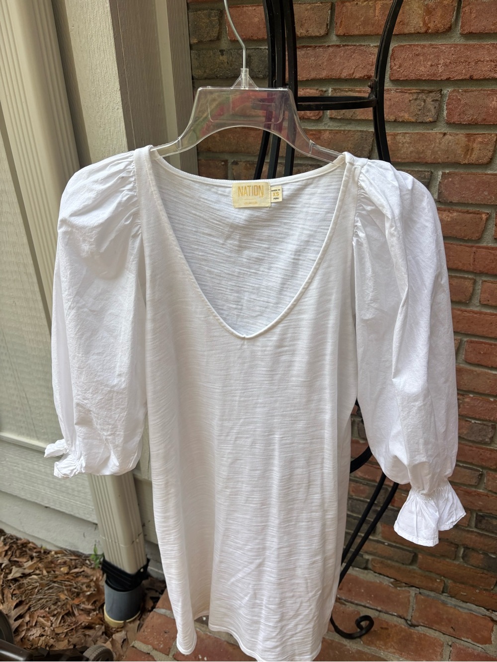 Nation White Puff Sleeve V-Neck Dress